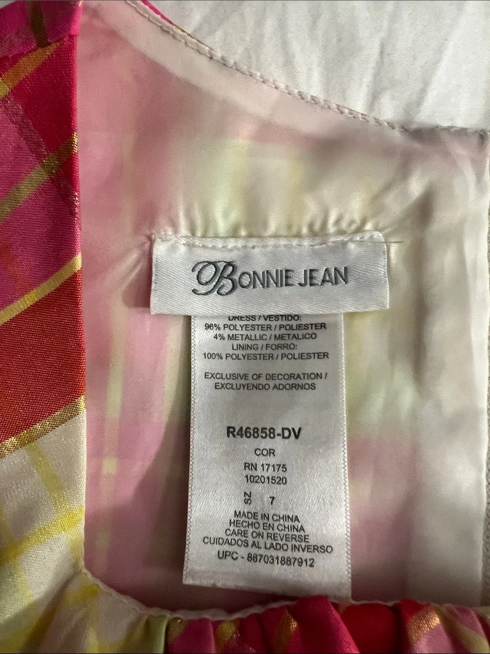 Bonnie Jean Pink Plaid Ribbon Sash Dress